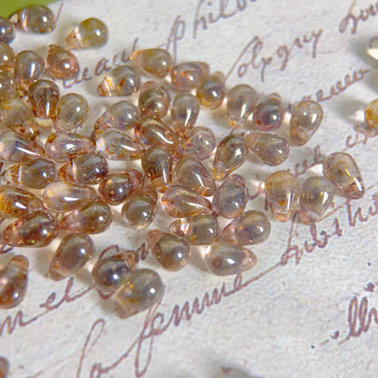 30PCS 4*6mm Amber Clear Teardrop Czech Glass Beads - LiuLi Beads for Handmade Jewelry & Craft Projects