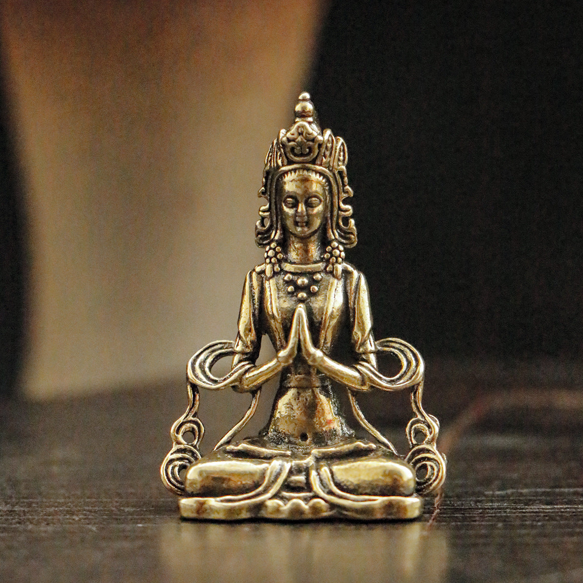 Vintage Brass Mini Manjushri & Guanyin Figurine - Serene Buddha Statue for Office Desk & Home Decor