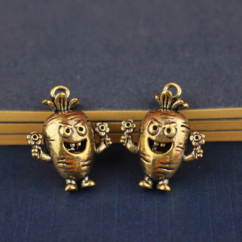 Cute Brass Carrot Pendant - Vintage Style Vegetable Charm for Garden Lovers, Dainty Jewelry Accessory