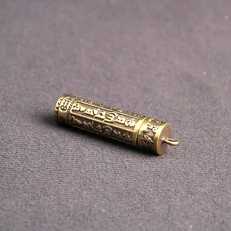 Brass Heart Sutra Pendant Keychain | Openable Jar Amulet | Good Luck Protection Charm | Spiritual Jewelry Gift