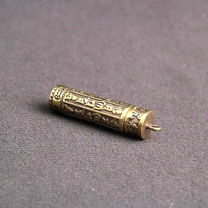 Brass Heart Sutra Pendant Keychain | Openable Jar Amulet | Good Luck Protection Charm | Spiritual Jewelry Gift
