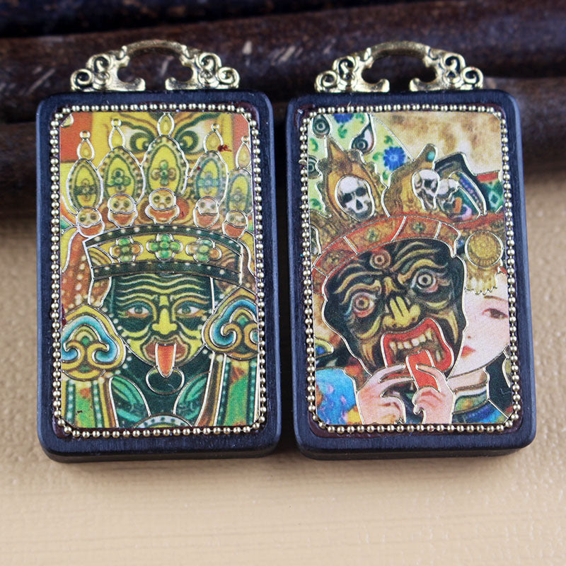 Tibetan Style Zhaxi Lamu Thangka Pendant - Female God of Wealth Buddhist Blessing Jewelry for Her/Him
