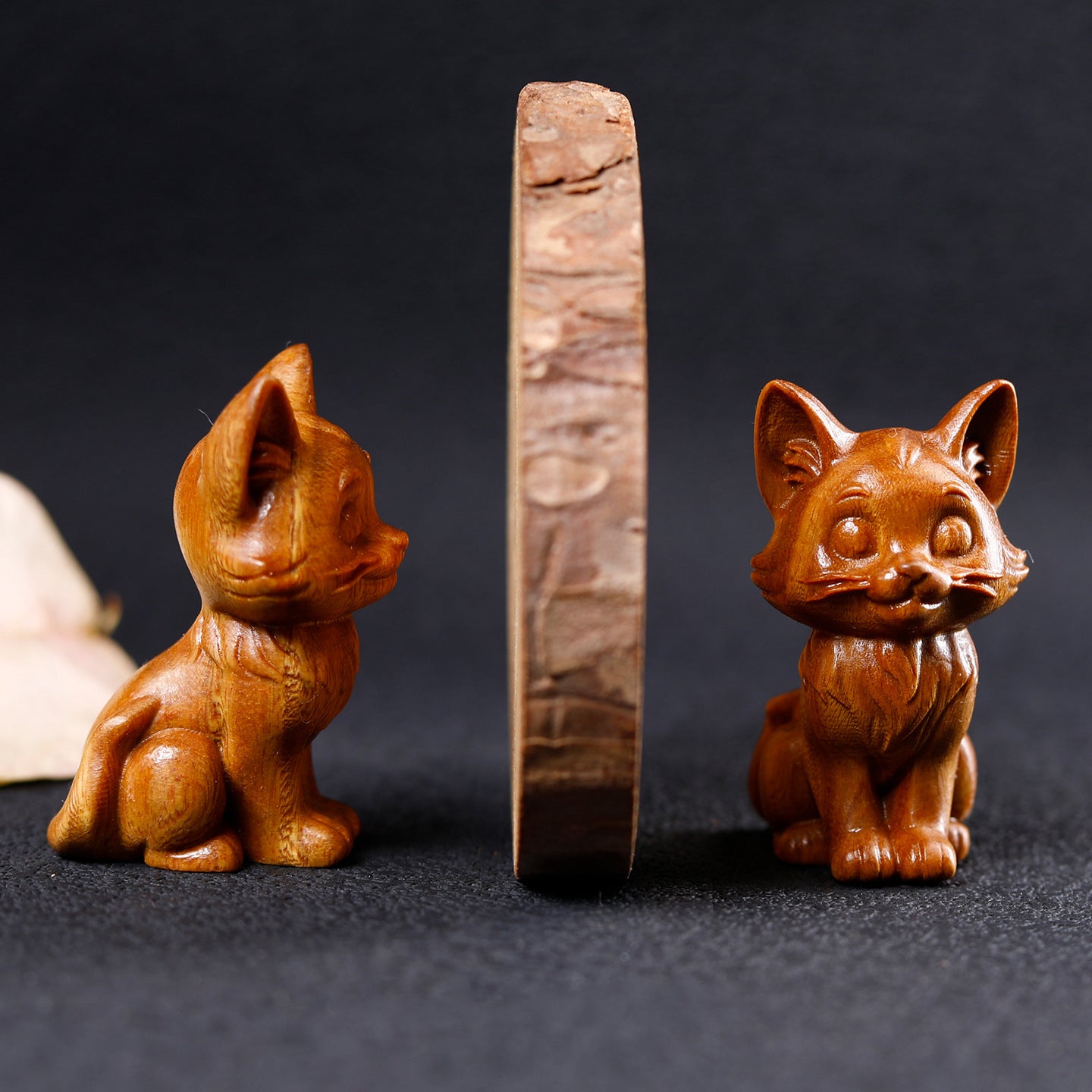 Artisan Crafted Green Sandalwood Cat Statue - Hand Carved Wooden Cat Figurine for Shelf Decor