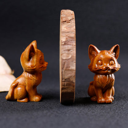 Artisan Crafted Green Sandalwood Cat Statue - Hand Carved Wooden Cat Figurine for Shelf Decor