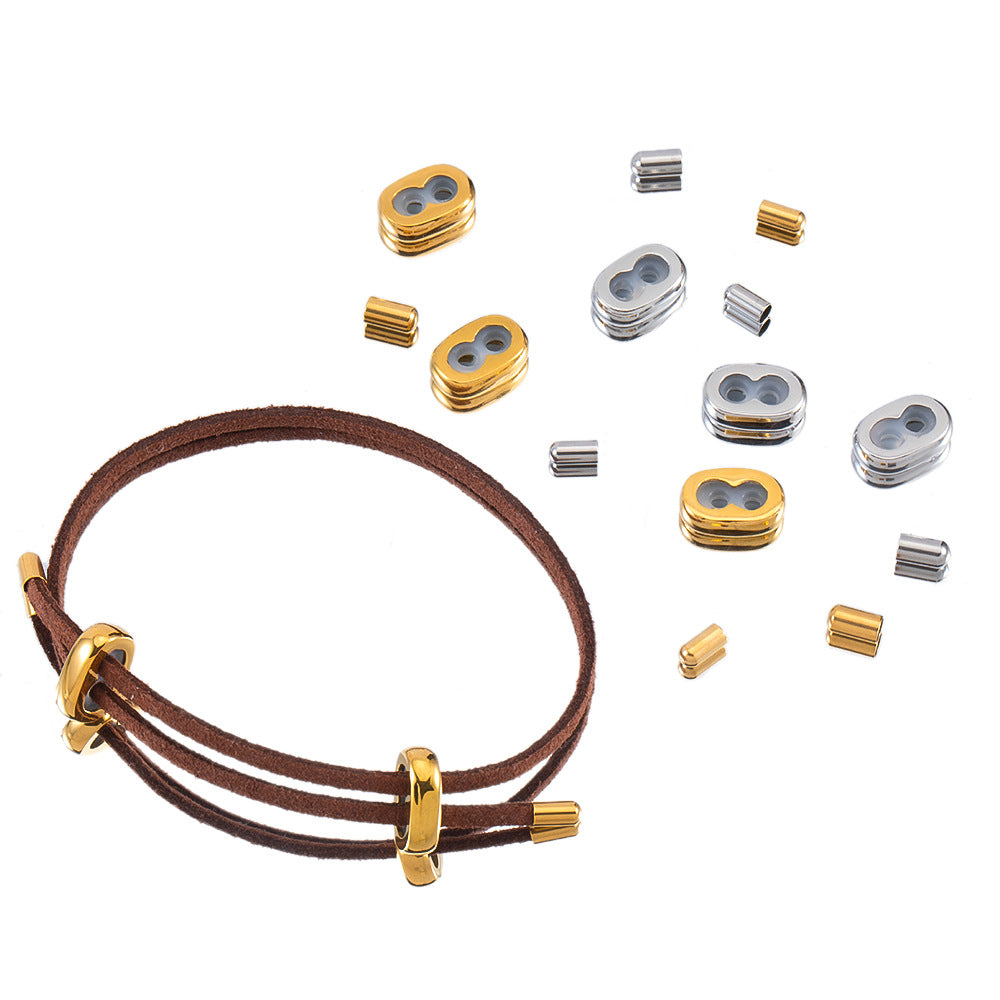 Stainless Steel Figure 8 Clasp, 3D Hard Gold Leather Cord Slider, Adjustable Leather Cord Fastener, DIY Jewelry Making Findings