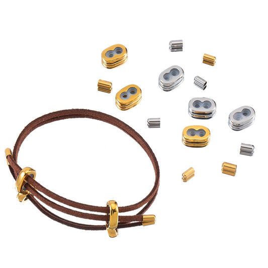 Stainless Steel Figure 8 Clasp, 3D Hard Gold Leather Cord Slider, Adjustable Leather Cord Fastener, DIY Jewelry Making Findings