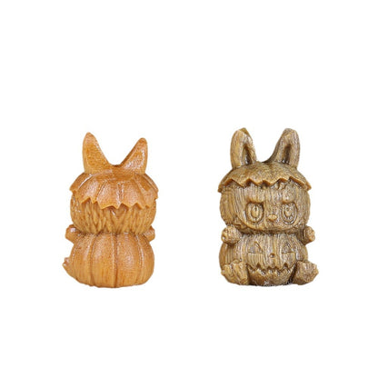 Green Sandalwood Pumpkin LABUBU Charm, 21x13x12mm Carved Wood Through-hole Spacer, Natural Wooden Charm for DIY Jewelry Making