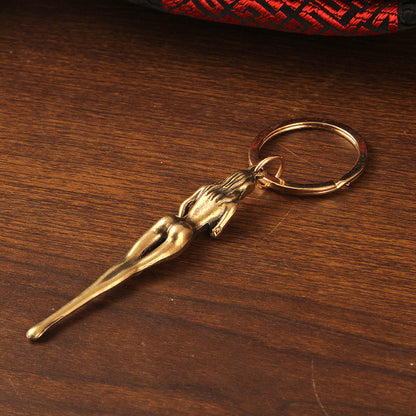 Vintage Brass Goddess Ear Spoon Pendant, Retro Divine Woman Charm, Antique Brass Jewelry Making Supplies, Unique Goddess Pendant