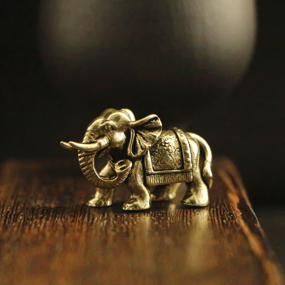 Vintage Brass Lucky Elephant Figurine - "Good Fortune" Elephant Statue for Desk Decor & Home Accent