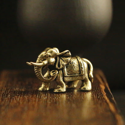 Vintage Brass Lucky Elephant Figurine - "Good Fortune" Elephant Statue for Desk Decor & Home Accent
