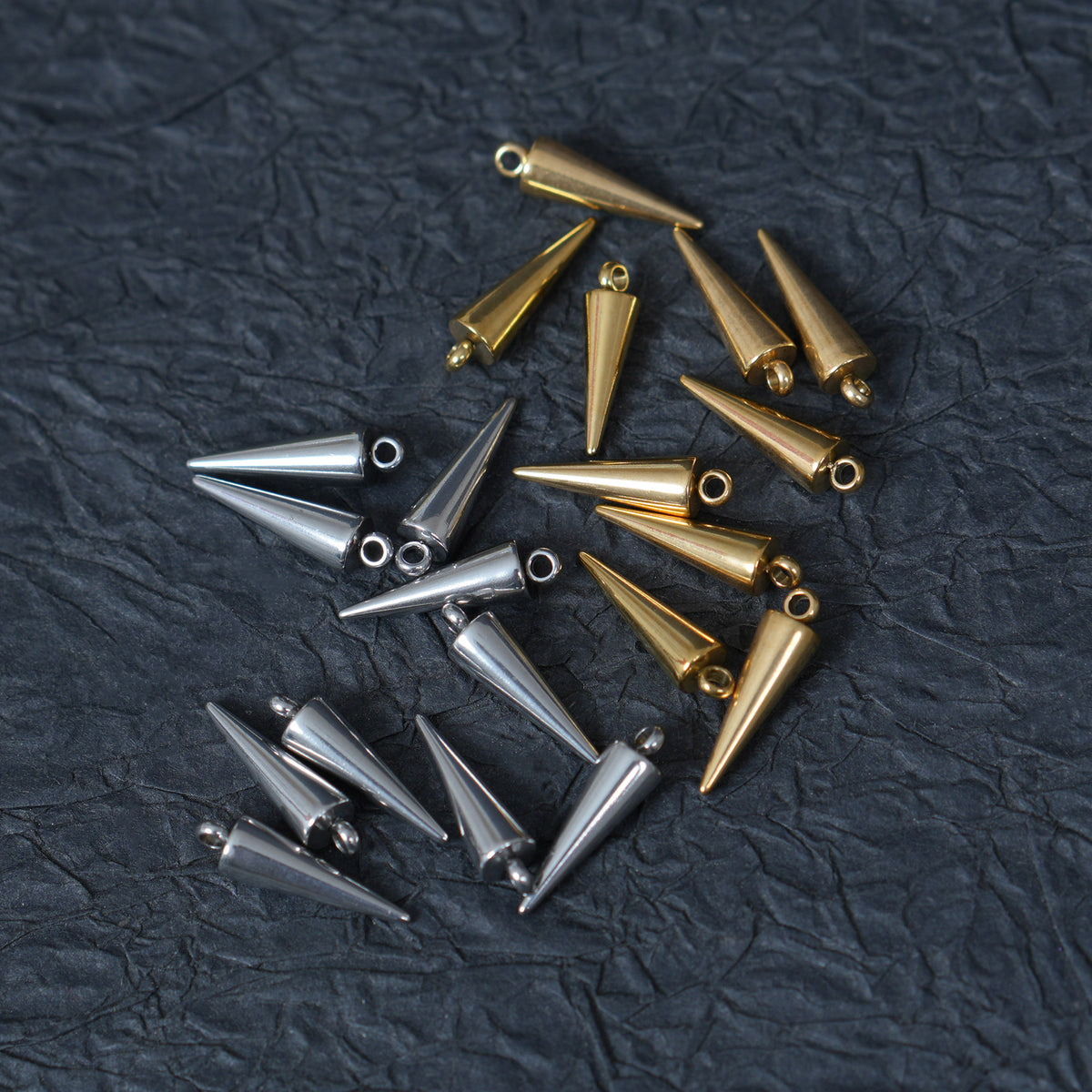 10PCS 5x17mm Stainless Steel Cone Spike Charms, Tiny Taper Pendant for DIY Jewelry Making