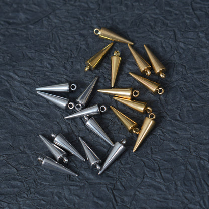 10PCS 5x17mm Stainless Steel Cone Spike Charms, Tiny Taper Pendant for DIY Jewelry Making