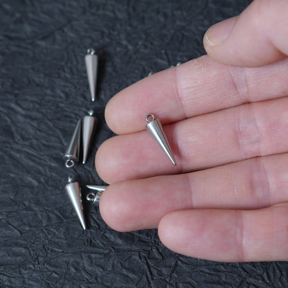 10PCS 5x17mm Stainless Steel Cone Spike Charms, Tiny Taper Pendant for DIY Jewelry Making