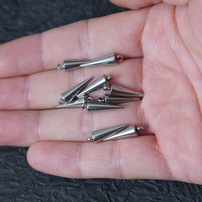 10PCS 5x17mm Stainless Steel Cone Spike Charms, Tiny Taper Pendant for DIY Jewelry Making