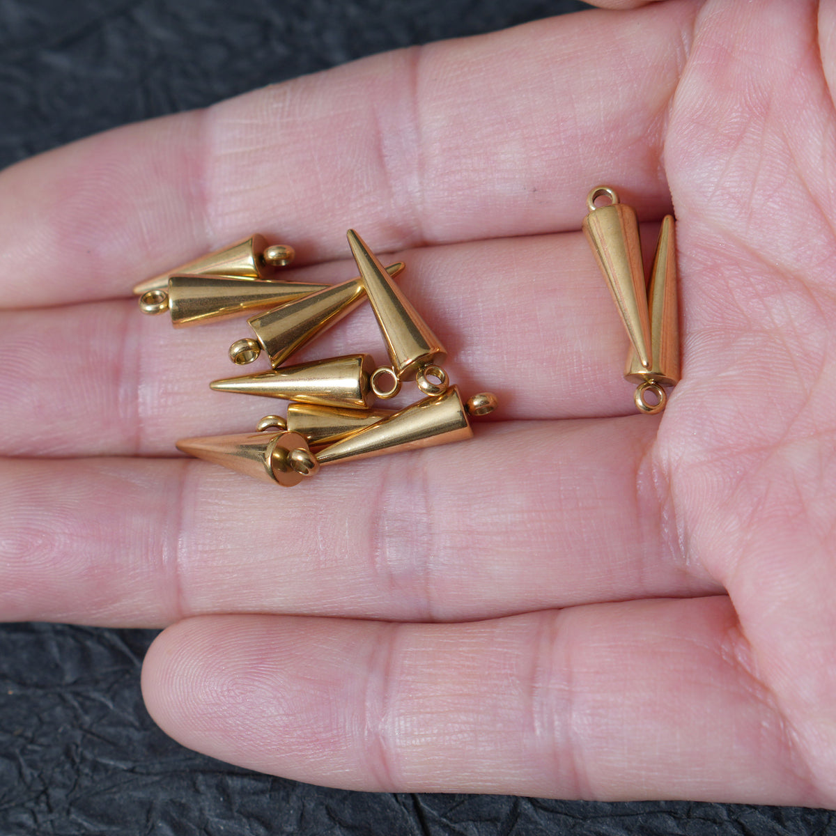 10PCS 5x17mm Stainless Steel Cone Spike Charms, Tiny Taper Pendant for DIY Jewelry Making