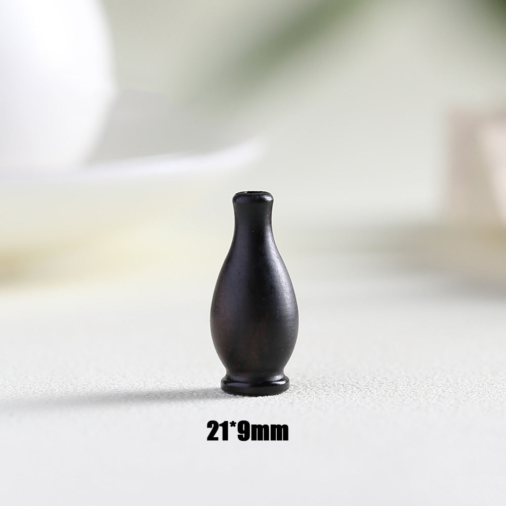 Natural Black Ebony Wood Carved Vase Bead, Through-Hole Pendant Charm, Handmade Wooden Amulet for Necklace Bracelet Jewelry Making