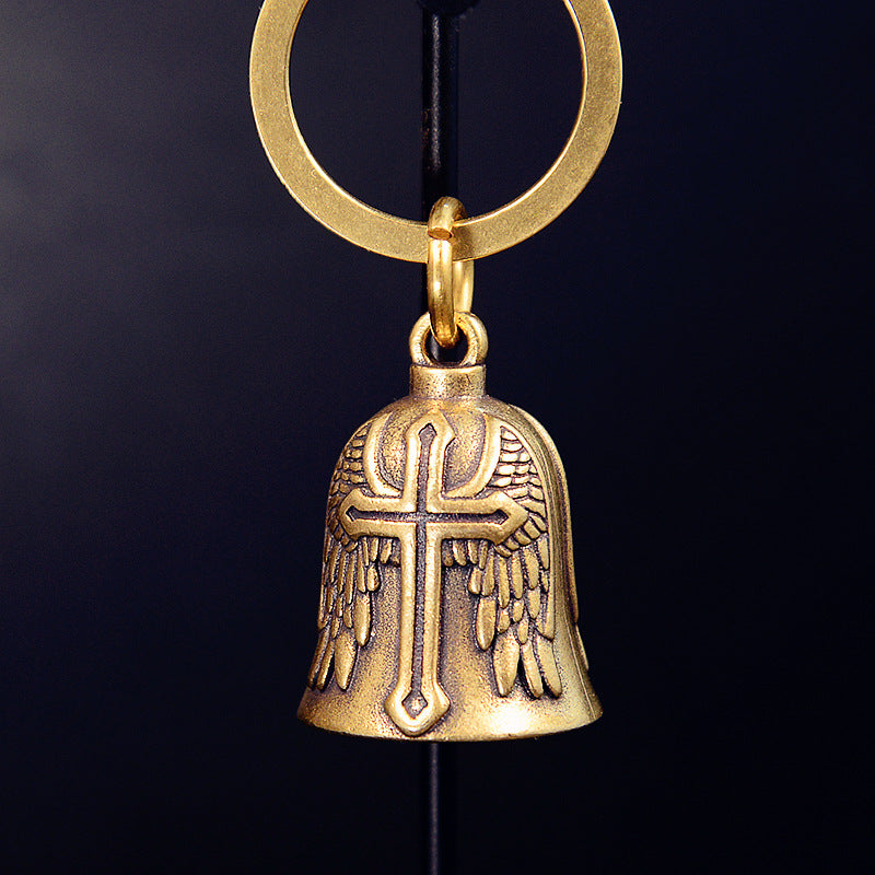 Vintage Brass Cross Bell, Handcrafted Religious Charm, Perfect for Jewelry Making & Wind Chimes