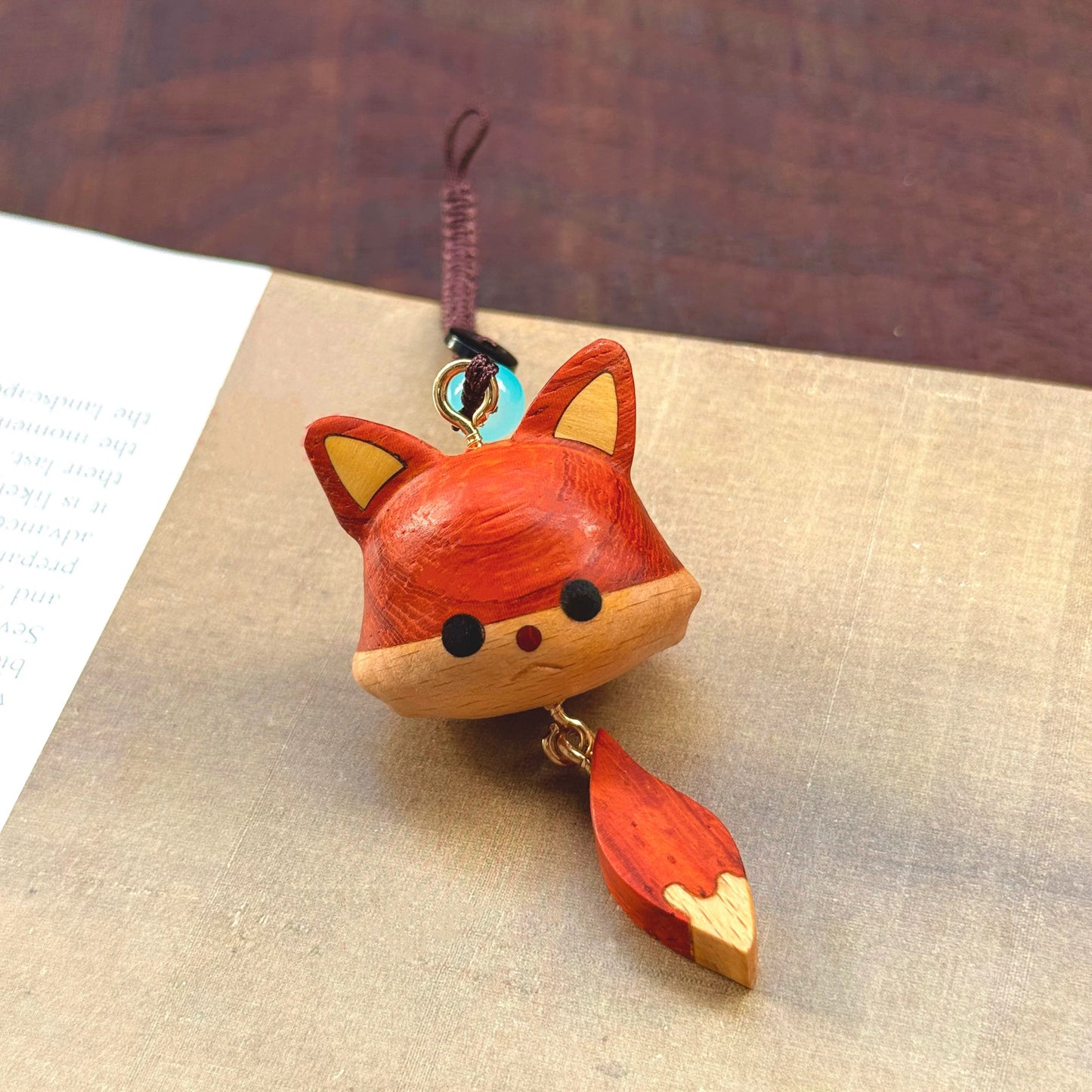 Handcrafted Wooden Fox Keychain, Cute Carved Fox Charm with Movable Tail, Animal Bag Key Ring, Gift for Her