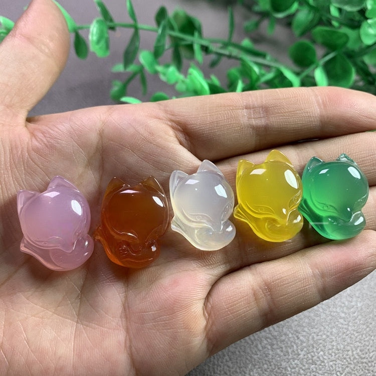 Natural Agate Fox Pendant, Carved Stone Animal Charms, Multi-Color Crystal Fox for Necklace Making, DIY Jewelry Supplies