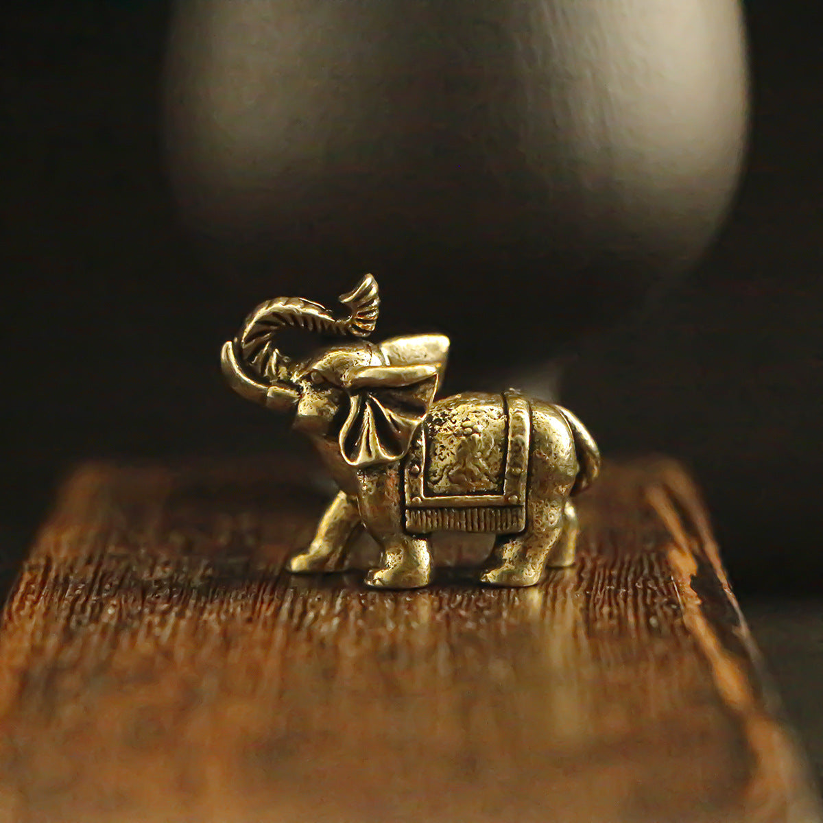 Vintage Brass Lucky Elephant Figurine - "Good Fortune" Elephant Statue for Desk Decor & Home Accent