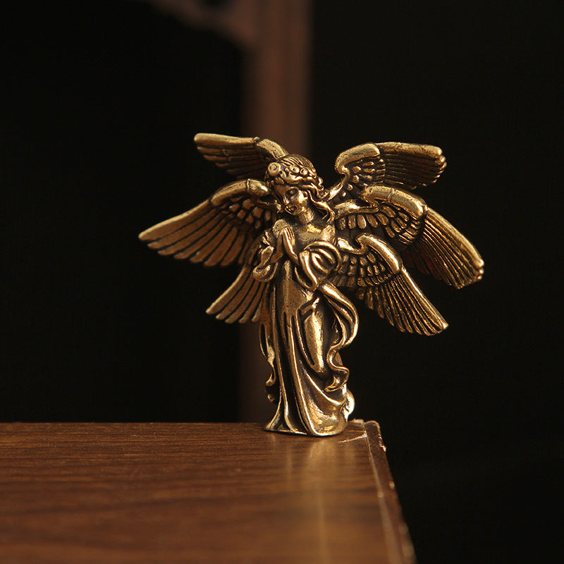 Brass Seraph Angel Figurine - Vintage Style Small Copper Artwork, Ideal Desk Decor for Angel Collectors