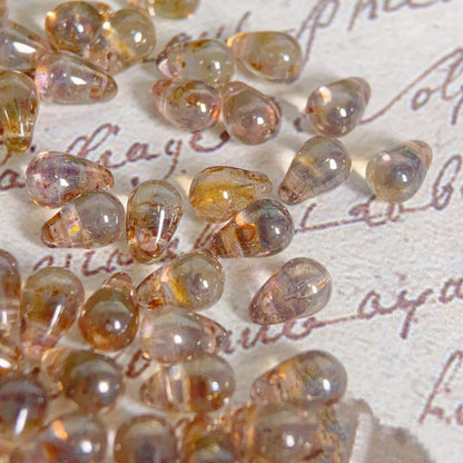 30PCS 4*6mm Amber Clear Teardrop Czech Glass Beads - LiuLi Beads for Handmade Jewelry & Craft Projects