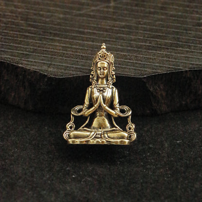 Vintage Brass Mini Manjushri & Guanyin Figurine - Serene Buddha Statue for Office Desk & Home Decor