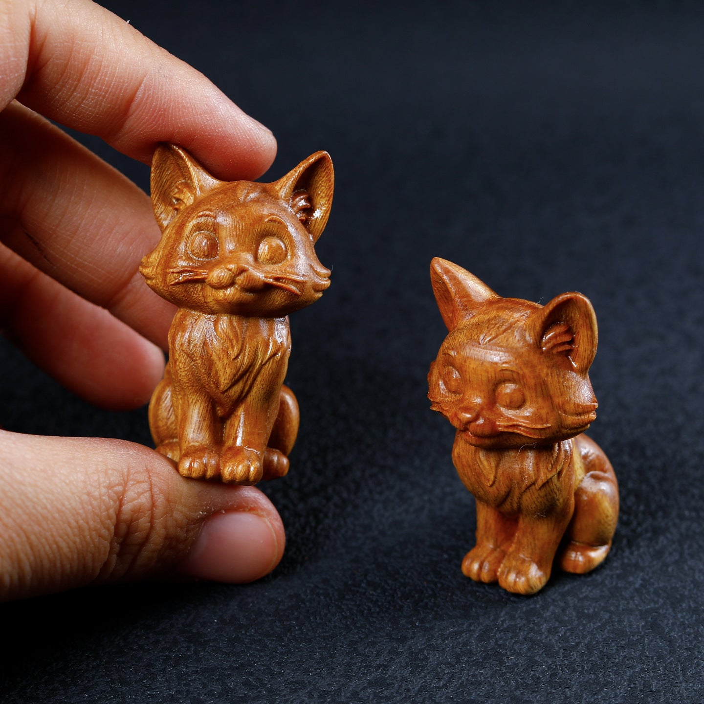 Artisan Crafted Green Sandalwood Cat Statue - Hand Carved Wooden Cat Figurine for Shelf Decor