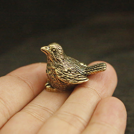 Vintage Brass Sparrow Figurine - Tiny Bird Decoration for Home, Desk & Shelf Decor