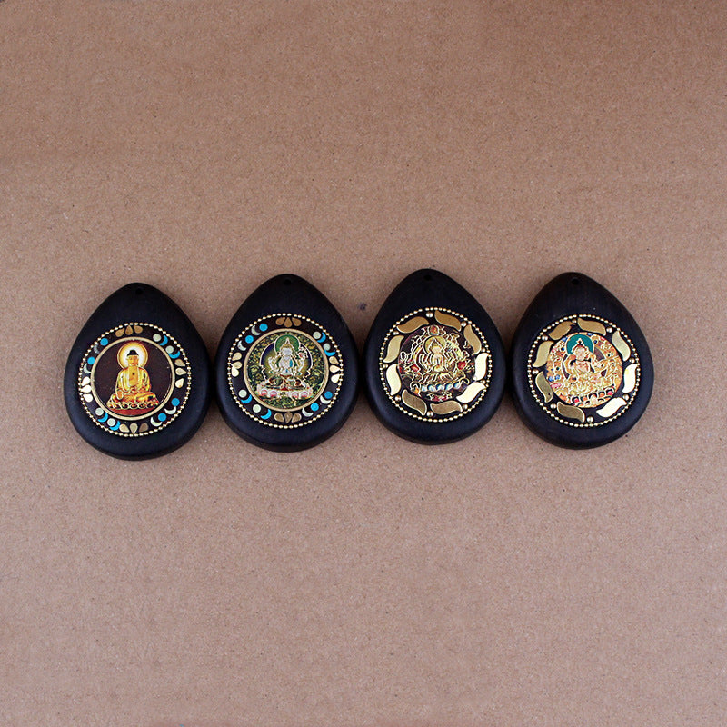 Black Sandalwood 8 Great Guardians Buddha Pendant - Vintage Nepalese Peace Amulet - Ethnic Style Necklace