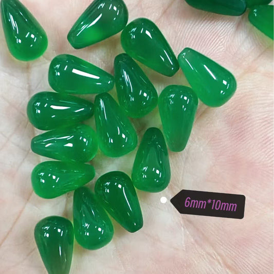 Natural Green Agate Teardrop Beads 6x10mm, Half Drilled Gemstone Beads, DIY Jewelry Making Supplies for Earrings and Pendants