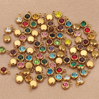 20PCS 6mm Stainless Steel Birthstone Pendant - 12 Zodiac Crystal Lucky Stones, Titanium Steel DIY Jewelry Making Supplies, Mixed Color