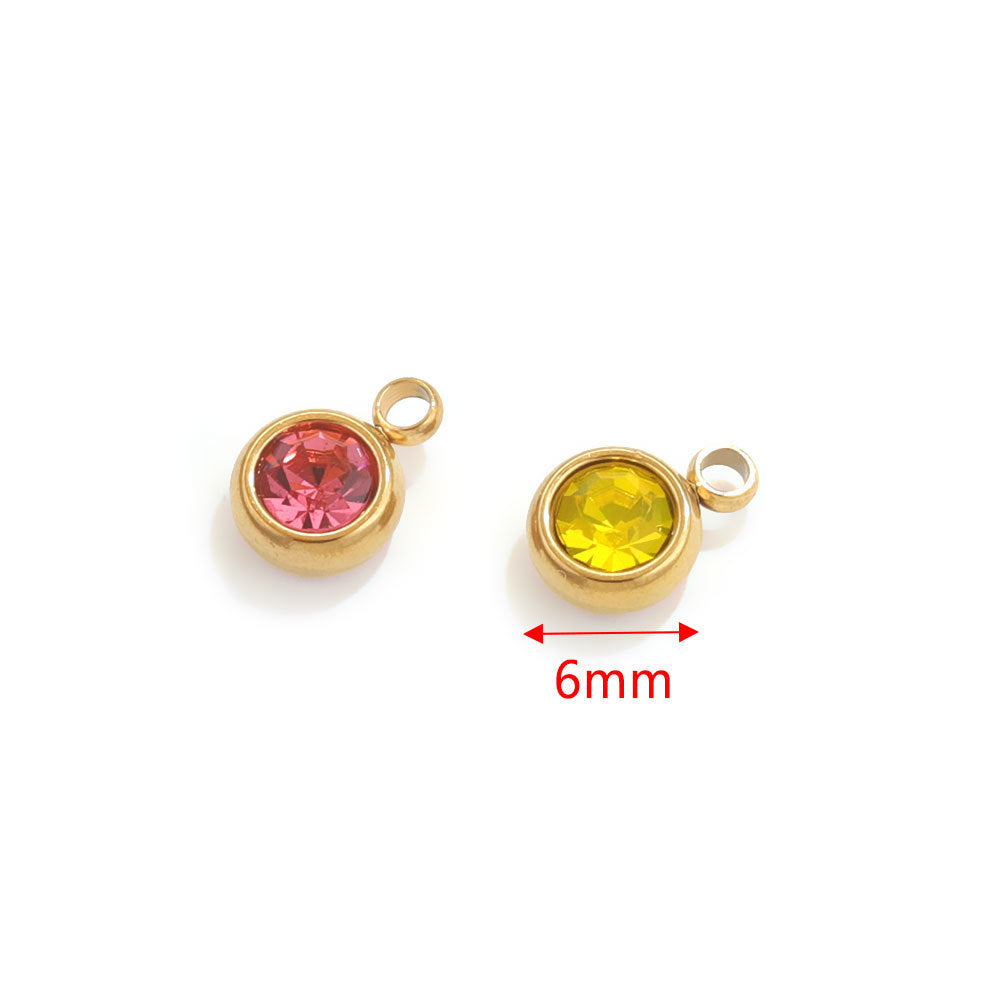 20PCS 6mm Stainless Steel Birthstone Pendant - 12 Zodiac Crystal Lucky Stones, Titanium Steel DIY Jewelry Making Supplies, Mixed Color