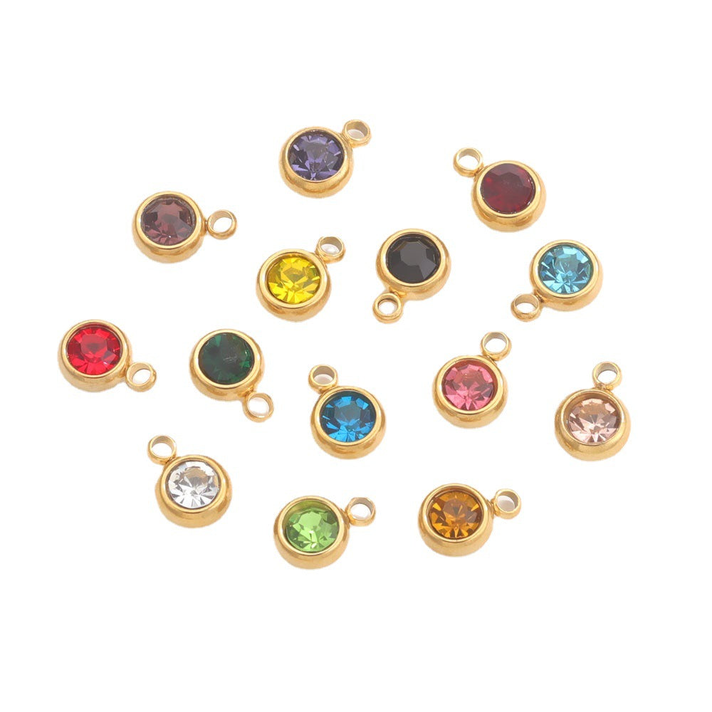 20PCS 6mm Stainless Steel Birthstone Pendant - 12 Zodiac Crystal Lucky Stones, Titanium Steel DIY Jewelry Making Supplies, Mixed Color