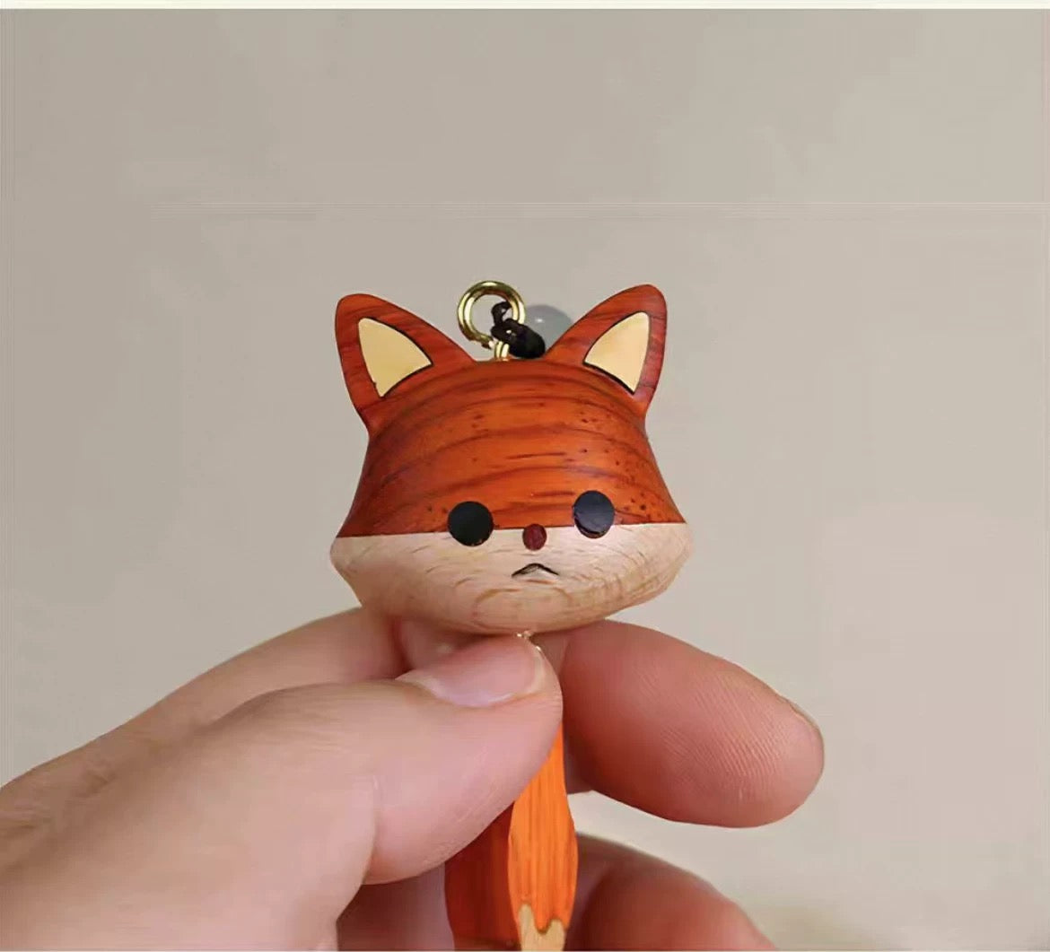Handcrafted Wooden Fox Keychain, Cute Carved Fox Charm with Movable Tail, Animal Bag Key Ring, Gift for Her