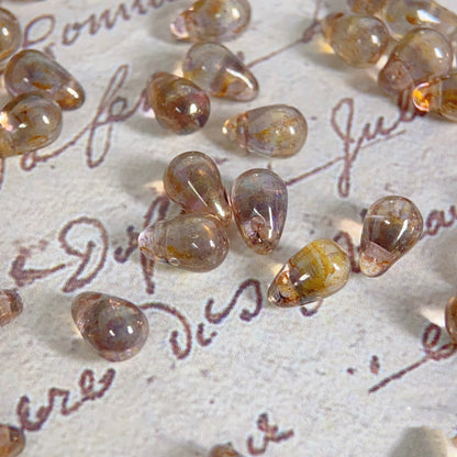 30PCS 4*6mm Amber Clear Teardrop Czech Glass Beads - LiuLi Beads for Handmade Jewelry & Craft Projects