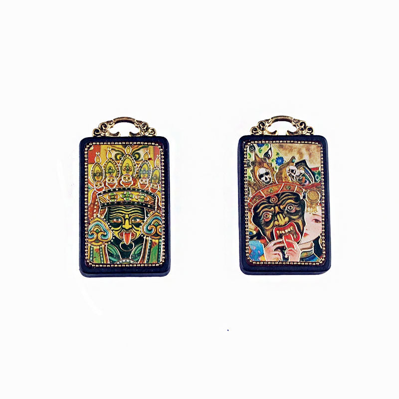 Tibetan Style Zhaxi Lamu Thangka Pendant - Female God of Wealth Buddhist Blessing Jewelry for Her/Him