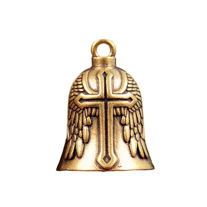 Vintage Brass Cross Bell, Handcrafted Religious Charm, Perfect for Jewelry Making & Wind Chimes