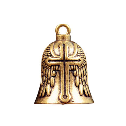 Vintage Brass Cross Bell, Handcrafted Religious Charm, Perfect for Jewelry Making & Wind Chimes