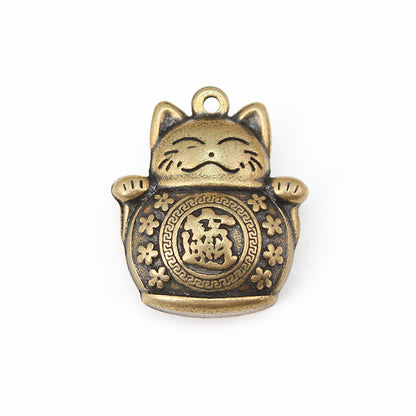 Vintage Brass Lucky Cat Pendant, Retro Maneki Neko Charm, Antique Brass Fortune Cat Jewelry Making Supplies, Feng Shui Cat Pendant