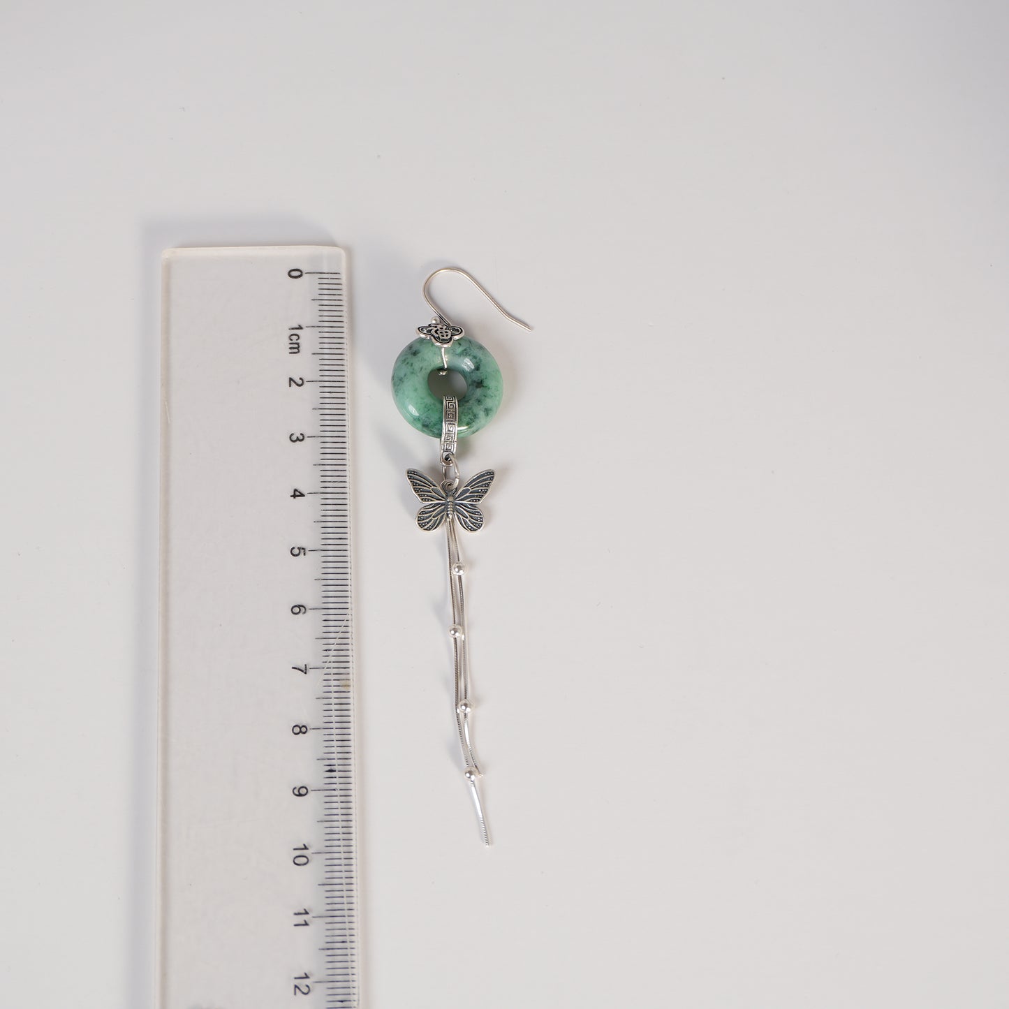 Myanmar Donut Jadeite Earring, S925 Butterfly Earring, Retro Tassels Earring, Gift for Her