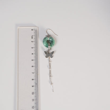 Myanmar Donut Jadeite Earring, S925 Butterfly Earring, Retro Tassels Earring, Gift for Her
