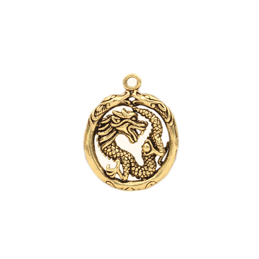 Vintage Brass Dragon Pendant, Retro Mythical Creature Charm, Chinese Dragon Jewelry Making Supplies, Antique Brass Pendant