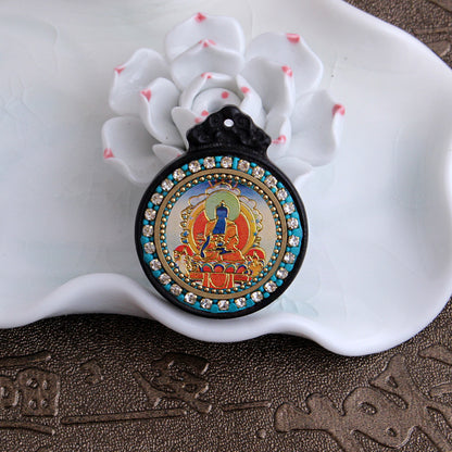 Nepalese Elephant Lotus Buddha Pendant - Round Black Sandalwood Thousand-Handed Guanyin Protection Token