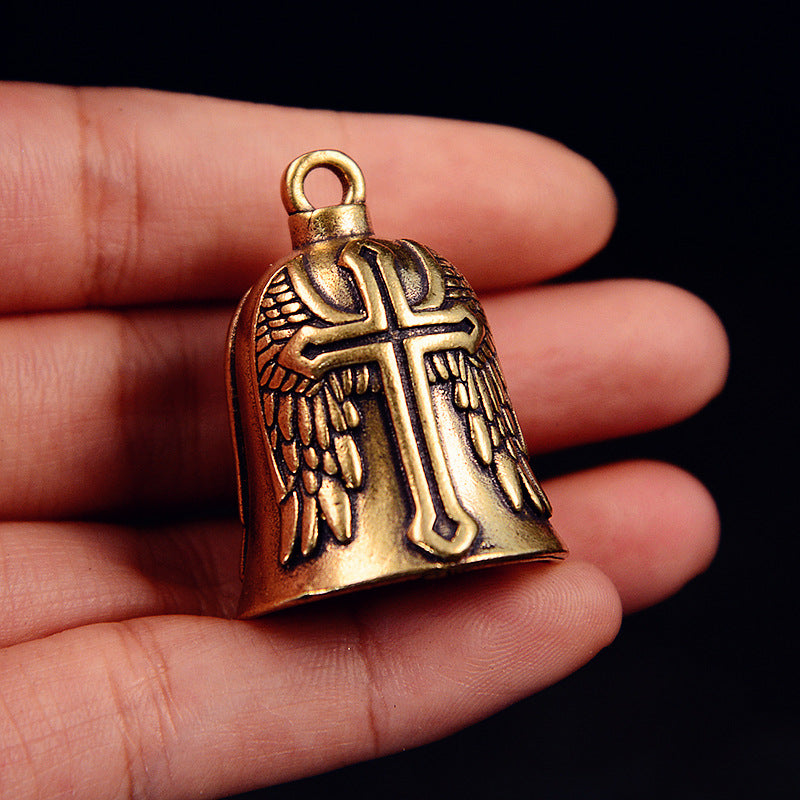 Vintage Brass Cross Bell, Handcrafted Religious Charm, Perfect for Jewelry Making & Wind Chimes