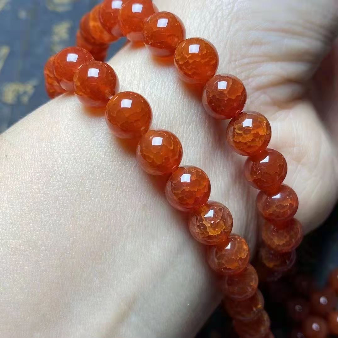 Natural Red Agate Dragon Pattern Bracelet | Ice Species Phoenix Blood Dragon Scale Agate Beaded Bracelet for Women Men