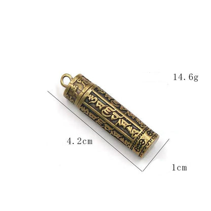 Brass Heart Sutra Pendant Keychain | Openable Jar Amulet | Good Luck Protection Charm | Spiritual Jewelry Gift