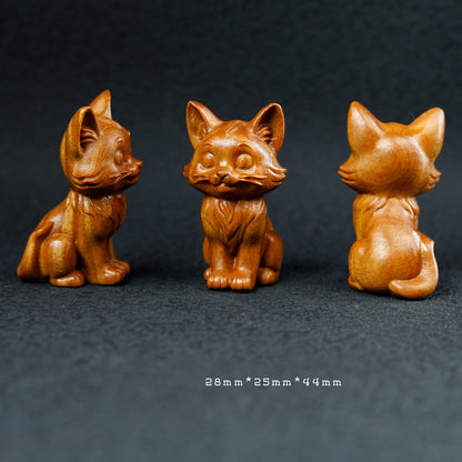 Artisan Crafted Green Sandalwood Cat Statue - Hand Carved Wooden Cat Figurine for Shelf Decor