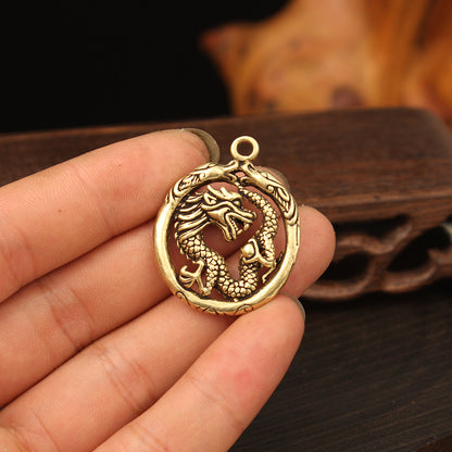 Vintage Brass Dragon Pendant, Retro Mythical Creature Charm, Chinese Dragon Jewelry Making Supplies, Antique Brass Pendant