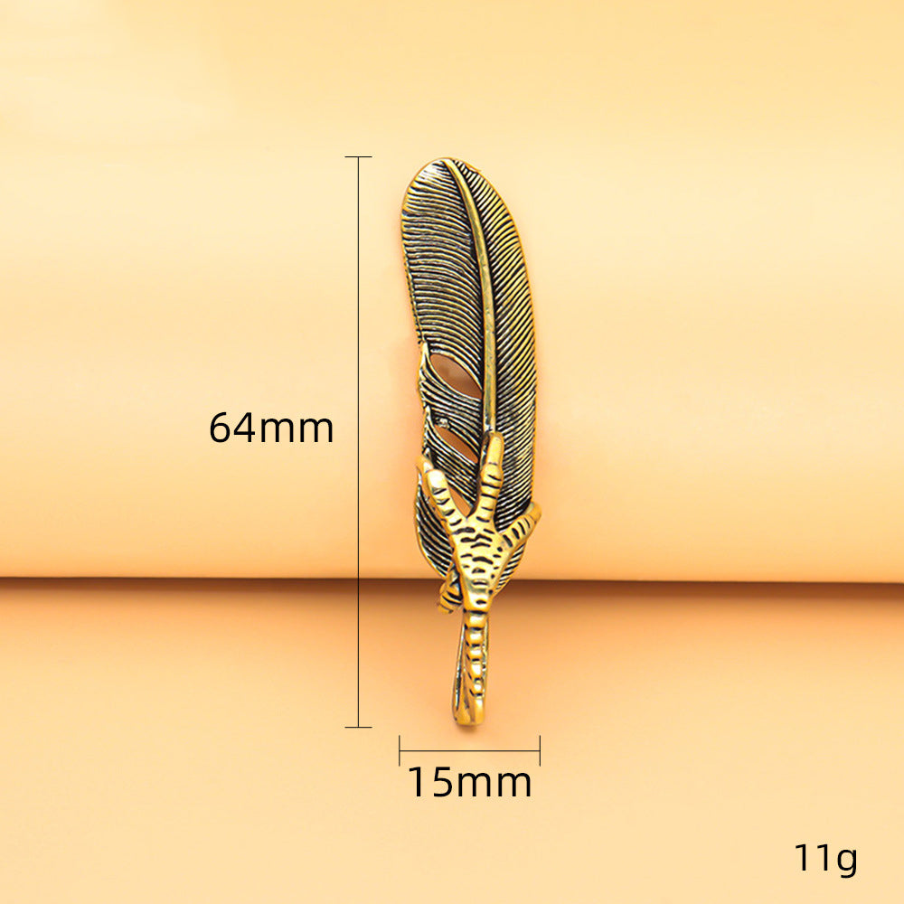 1PCS Vintage Brass Eagle Claw Feather Pendant, Retro Bird Talon Leaf Charm, Antique Brass Jewelry Making Supplies, Keychain Pendant